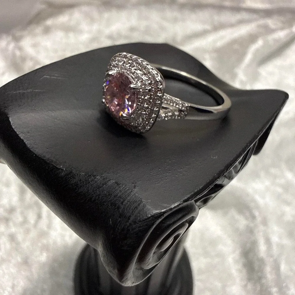 Viral Pink Sapphire CZ Silver Stainless Steel Non Tarnish Luxury Statement Ring